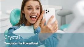  Presentation with dental - PPT layouts featuring european-young-excited-woman-taking background and a teal colored foreground