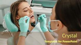  Presentation with medical - Cool new PPT layouts with european-young-woman-sitting backdrop and a tawny brown colored foreground