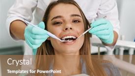  Presentation with medical - Beautiful PPT layouts featuring european-young-woman-sitting backdrop and a coral colored foreground