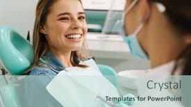  Presentation with clinic - Beautiful PPT layouts featuring european-young-woman-smiling backdrop and a soft green colored foreground