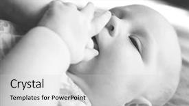  Presentation with preemie baby close up - Audience pleasing presentation theme consisting of europien born - close up bw baby portrait backdrop and a light gray colored foreground