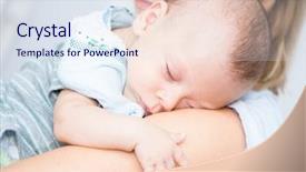 Presentation with mother and baby - Theme consisting of europien born - cute baby sleeping on his background and a sky blue colored foreground