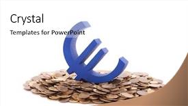  Presentation with euro - Presentation featuring blue euro symbol with pile of coins background and a white colored foreground