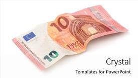  Presentation with ten virgins - Theme featuring macro economics - crumpled ten euros banknote isolation background and a white colored foreground
