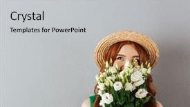  Presentation with white flowers - Theme with eustoma isolated over gray background background and a light gray colored foreground