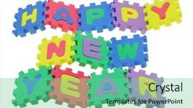  Presentation with colorful puzzle movable - Audience pleasing PPT theme consisting of evac - colorful alphabet puzzle blocks assembled backdrop and a seafoam green colored foreground