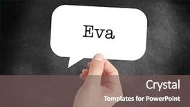  Presentation with autobiography biography written in search - Audience pleasing PPT theme consisting of evac - eva written in a speechbubble backdrop and a violet colored foreground