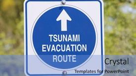  Presentation with tsunami - Theme consisting of evacuation guidance - tsunami roadsign near pescadero california background and a teal colored foreground