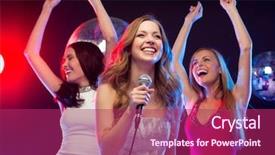  Presentation with birthday celebration - Slide deck having evening dresses dancing and singing background and a violet colored foreground