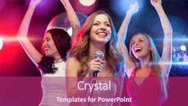  Presentation with new year - PPT theme featuring evening dresses dancing and singing background and a violet colored foreground