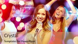  Presentation with bachelorette - Beautiful PPT theme featuring evening dresses dancing and singing backdrop and a yellow colored foreground