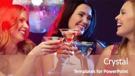  Presentation with free birthday - Colorful slide set enhanced with evening dresses with cocktail backdrop and a coral colored foreground