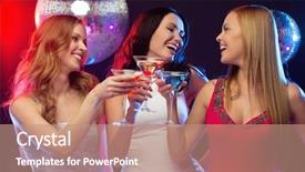  Presentation with free disco ball - Slide deck with evening dresses with cocktail background and a coral colored foreground