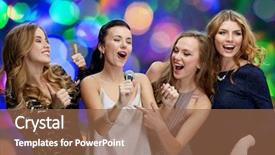  Presentation with party lights - PPT layouts enhanced with evening dresses with microphone background and a violet colored foreground