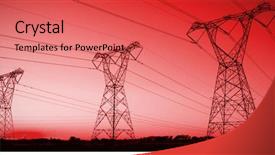  Presentation with electricity - Presentation design consisting of evening electricity pylon silhouette background and a coral colored foreground