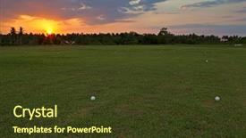  Presentation with red gold green field - PPT theme featuring evening golf field background and a tawny brown colored foreground