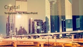  Presentation with city roads - Amazing slide set having evening landscape of a modern city with bridges roads and skyscrapers backdrop and a coral colored foreground