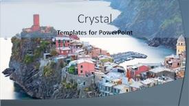  Presentation with light - Cool new presentation design with evening-light-in-vernazza-village backdrop and a light blue colored foreground