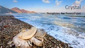  Presentation with island - Beautiful presentation design featuring evening-on-an-empty-beach backdrop and a light blue colored foreground