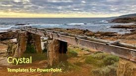  Presentation with history of western music - PPT theme having evening on rocky coastal area background and a tawny brown colored foreground