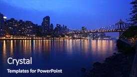  Presentation with cityscape manhattan bridge - PPT theme featuring evening panorama taken from roosevelt background and a navy blue colored foreground