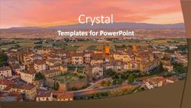  Presentation with photo - Presentation design consisting of evening-photo-of-small-historic background and a coral colored foreground