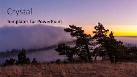  Presentation with pine trees - Amazing PPT theme having evening scene with pine trees on meadow in mountain's fog backdrop and a teal colored foreground