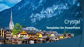  Presentation with rocky mountains - Cool new presentation theme with evening scenery of beautiful hallstatt at the wide lake on the background of rocky forested mountains backdrop and a ocean colored foreground