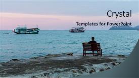  Presentation with sea shore - PPT theme consisting of evening shore of the sea background and a light blue colored foreground