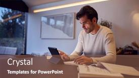  Presentation with using digital tablet - Slide set with evening-shot-of-man background and a tawny brown colored foreground