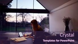  Presentation with using digital tablet - Slide set consisting of evening-shot-of-woman background and a violet colored foreground