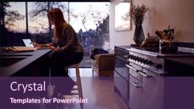  Presentation with using digital tablet - Colorful slide set enhanced with evening-shot-of-woman backdrop and a violet colored foreground