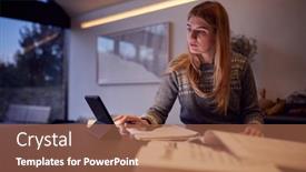  Presentation with using digital tablet - Colorful slide set enhanced with evening-shot-of-woman backdrop and a coral colored foreground