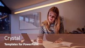  Presentation with using digital tablet - Slide set featuring evening-shot-of-woman background and a tawny brown colored foreground