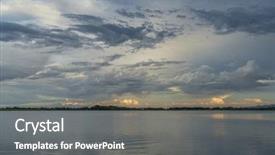  Presentation with beautiful mountains river lake sky nature - PPT theme enhanced with evening sky over a lake background and a  colored foreground