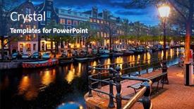  Presentation with water amsterdam - Slide set featuring evening-town-amsterdam-in-netherlands background and a ocean colored foreground