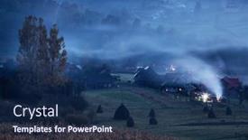  Presentation with village - Beautiful PPT layouts featuring evening-view-of-picturesque-village backdrop and a navy blue colored foreground