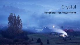  Presentation with village - Slide set having evening-view-of-picturesque-village background and a light blue colored foreground