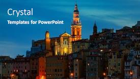  Presentation with illuminated - Cool new slides with evening-view-on-houses backdrop and a teal colored foreground