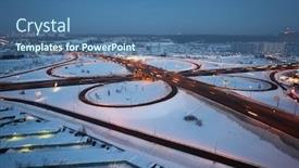  Presentation with lighting - Slides featuring evening winter cityscape with big interchange lighting columns and garages background and a ocean colored foreground