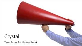  Presentation with holding hands - Beautiful slide deck featuring event announcement - hands holding megaphone backdrop and a white colored foreground