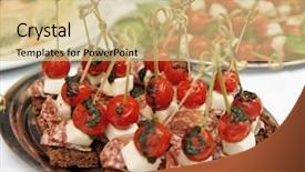  Presentation with catering - Beautiful presentation theme featuring event catering service - canapes with choriso wurst backdrop and a soft green colored foreground