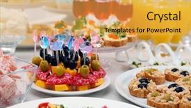 Presentation with beverages - Cool new theme with event catering service - set of cold snacks canape backdrop and a  colored foreground