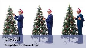  Presentation with christmas tree - PPT layouts enhanced with event collage - businessman decorating christmas tree isolated background and a teal colored foreground