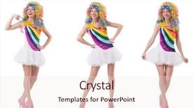  Presentation with white and black woman climbing ladders - Colorful PPT layouts enhanced with event collage - woman with wig isolated backdrop and a  colored foreground