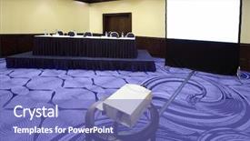  Presentation with projector - Slides consisting of table with microphone near screen background and a teal colored foreground