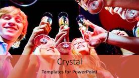  Presentation with flutes - Amazing slide deck having drinks companies - image of boozing young people backdrop and a red colored foreground