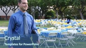  Presentation with banquet - PPT theme with event management - business man attending a banquet background and a ocean colored foreground