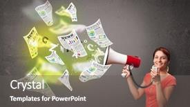 Presentation with newspapers - Slides having event management - cute girl yelling into loudspeaker background and a gray colored foreground