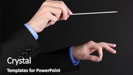  Presentation with music conductor hands baton - Cool new presentation theme with event management - music conductor hands with baton backdrop and a  colored foreground